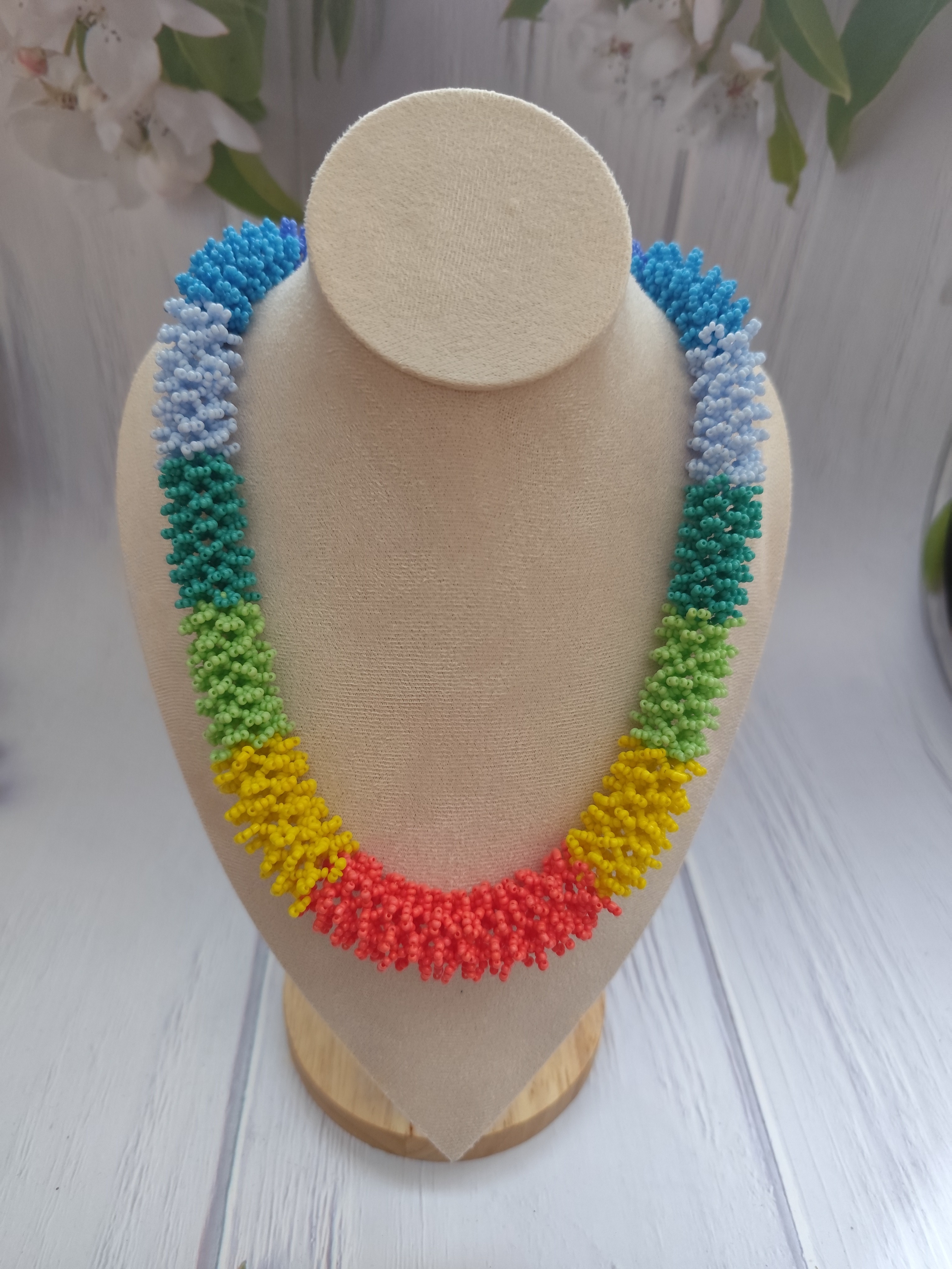 Handcrafted Multicolor Beaded Necklace With Red, Yellow, Green And Blue Accents